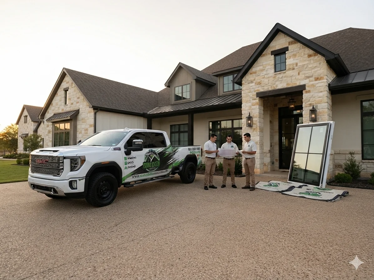 Going Green Concepts crew and truck at a DFW window installation project